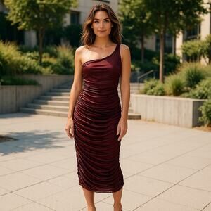 Vintage Frederick's of Hollywood Brown One Shoulder Ruched Bodycon Dress 90s Y2K